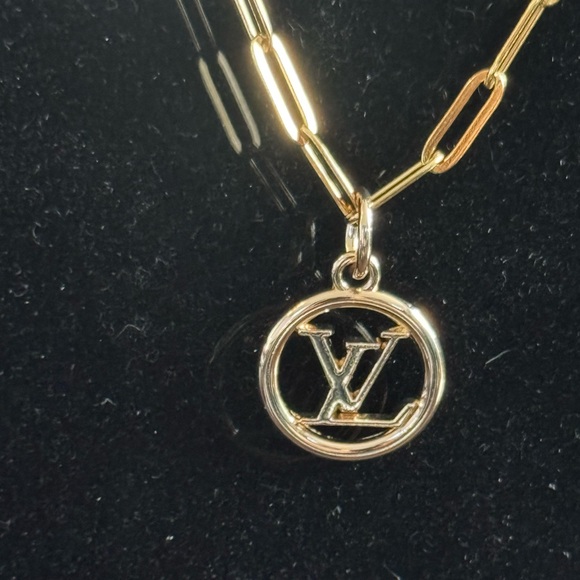 Louis Vuitton Gold Pendant 18” Stainless Steel Gold Plated Necklace - Picture 2 of 6